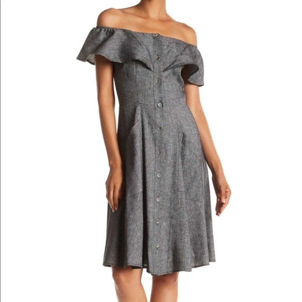 Alton Gray Chambray Button Front A Line Dress Sz  0 Preppy Y2K